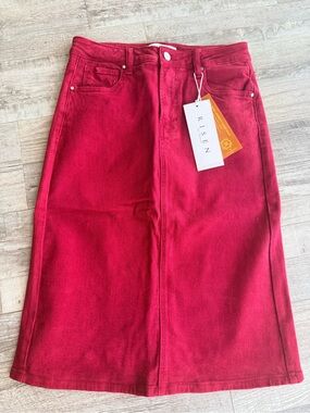 Risen Wine Burgundy Modest Denim Levi Pencil Skirt NWT small